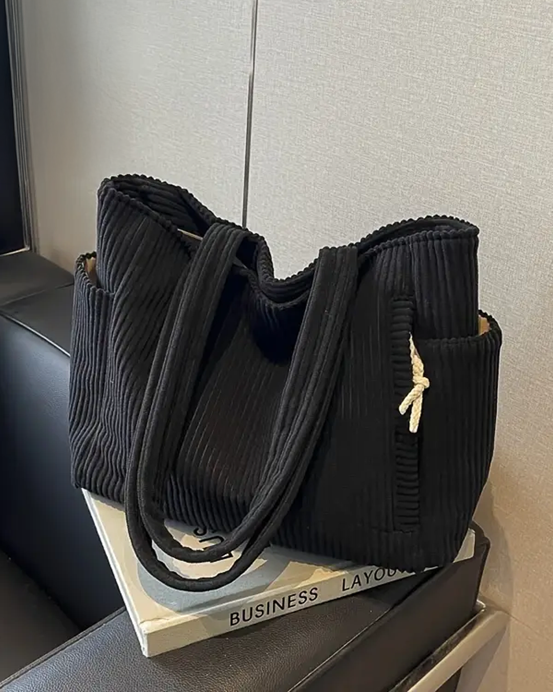 Gwen | Ribbed Tote Bag with Cord Detail