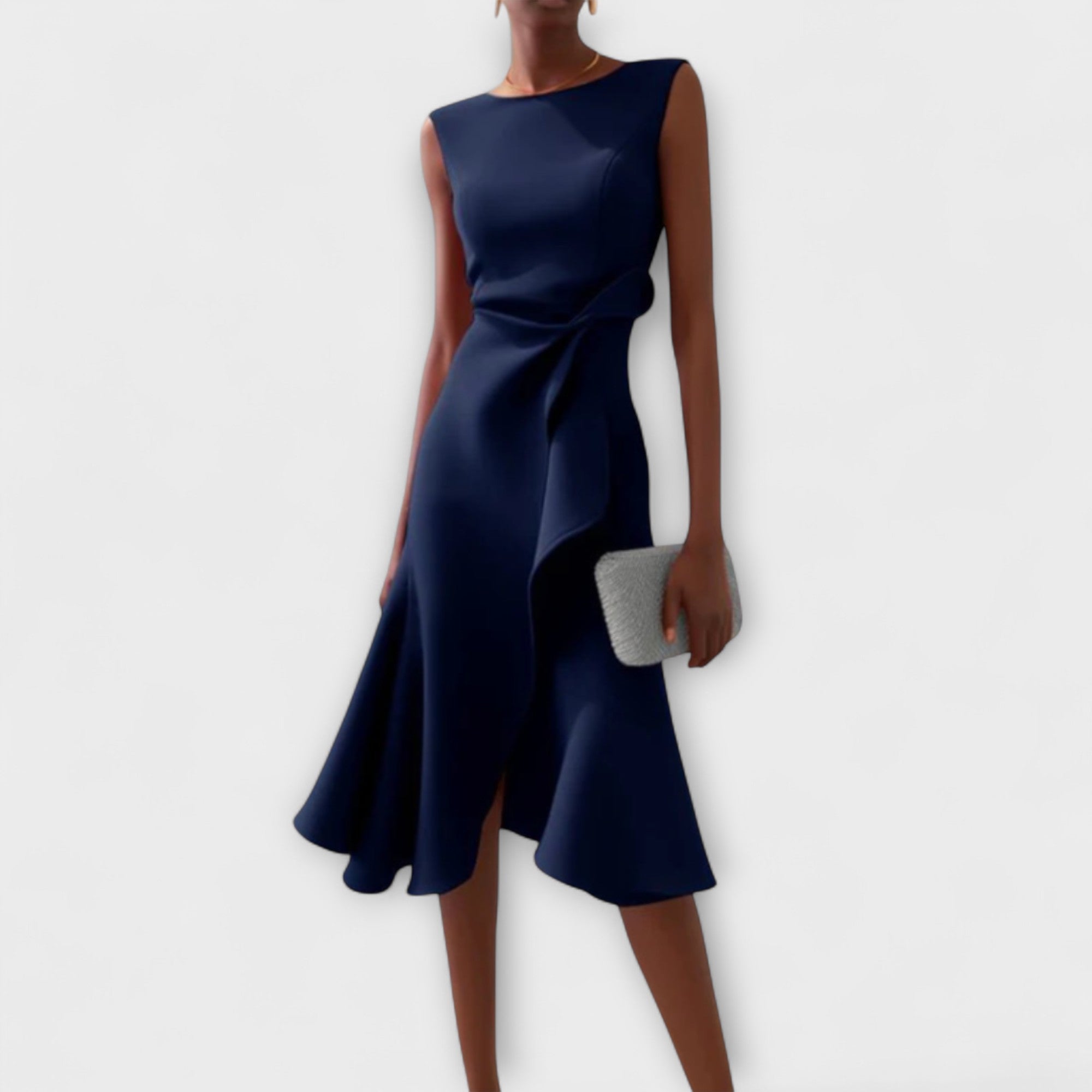 Greta | Asymmetrical Midi Dress with Draping