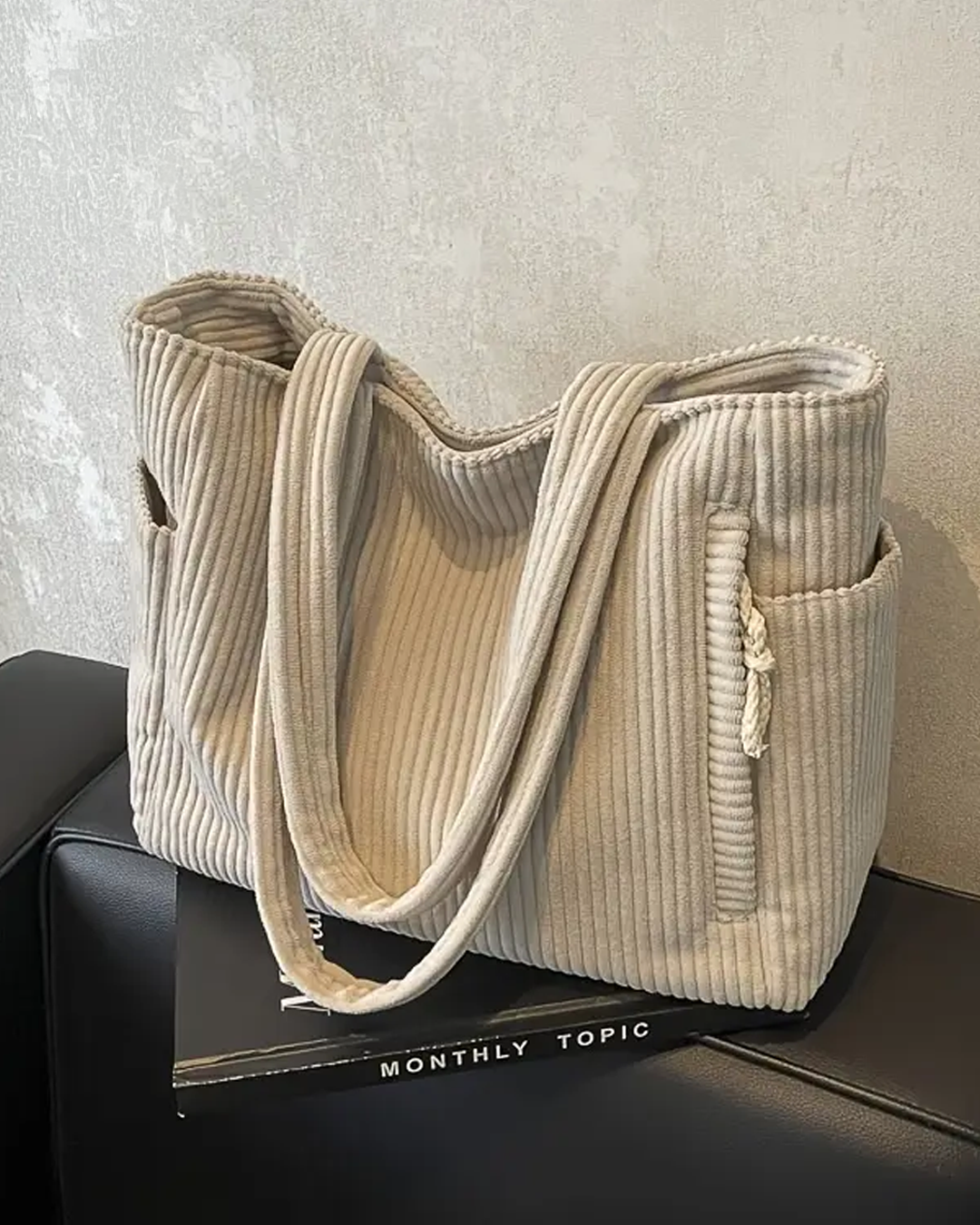 Gwen | Ribbed Tote Bag with Cord Detail
