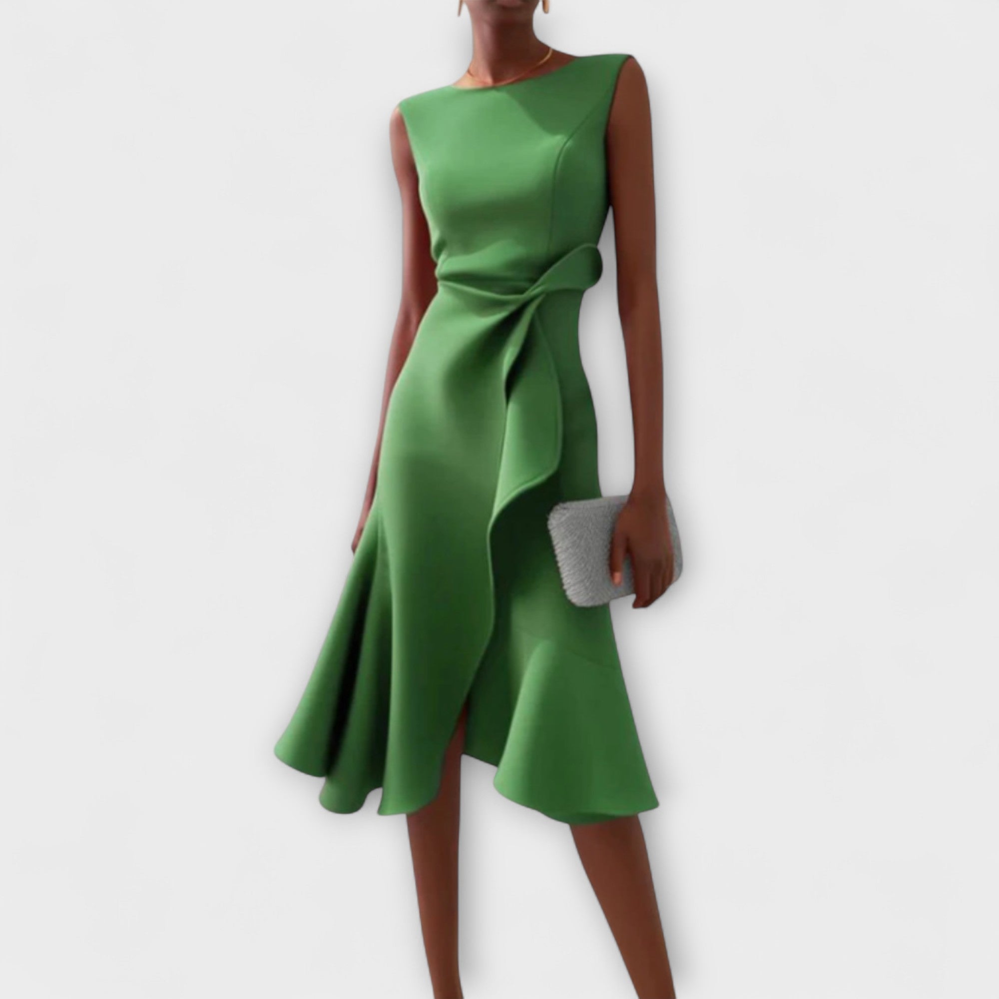 Greta | Asymmetrical Midi Dress with Draping