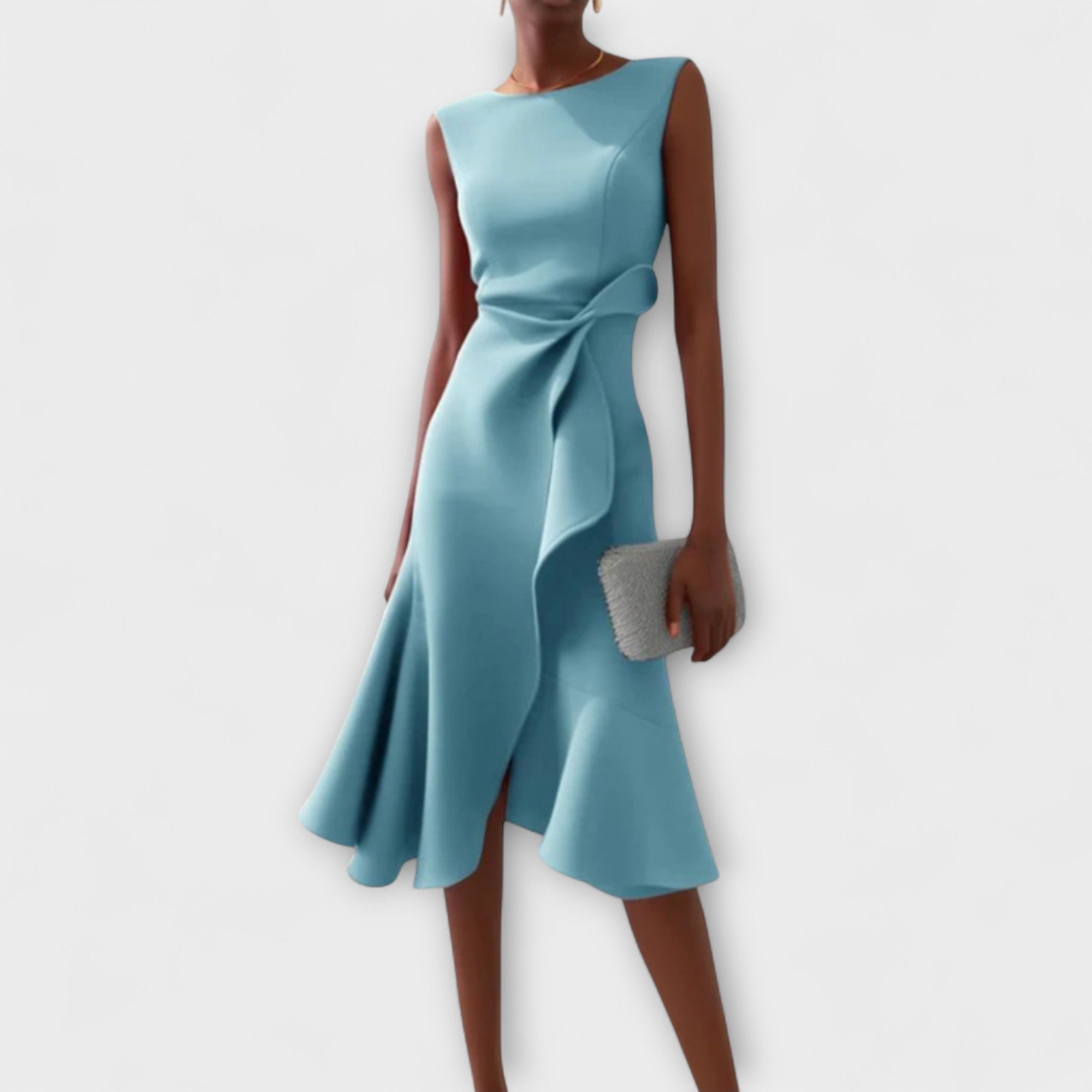 Greta | Asymmetrical Midi Dress with Draping