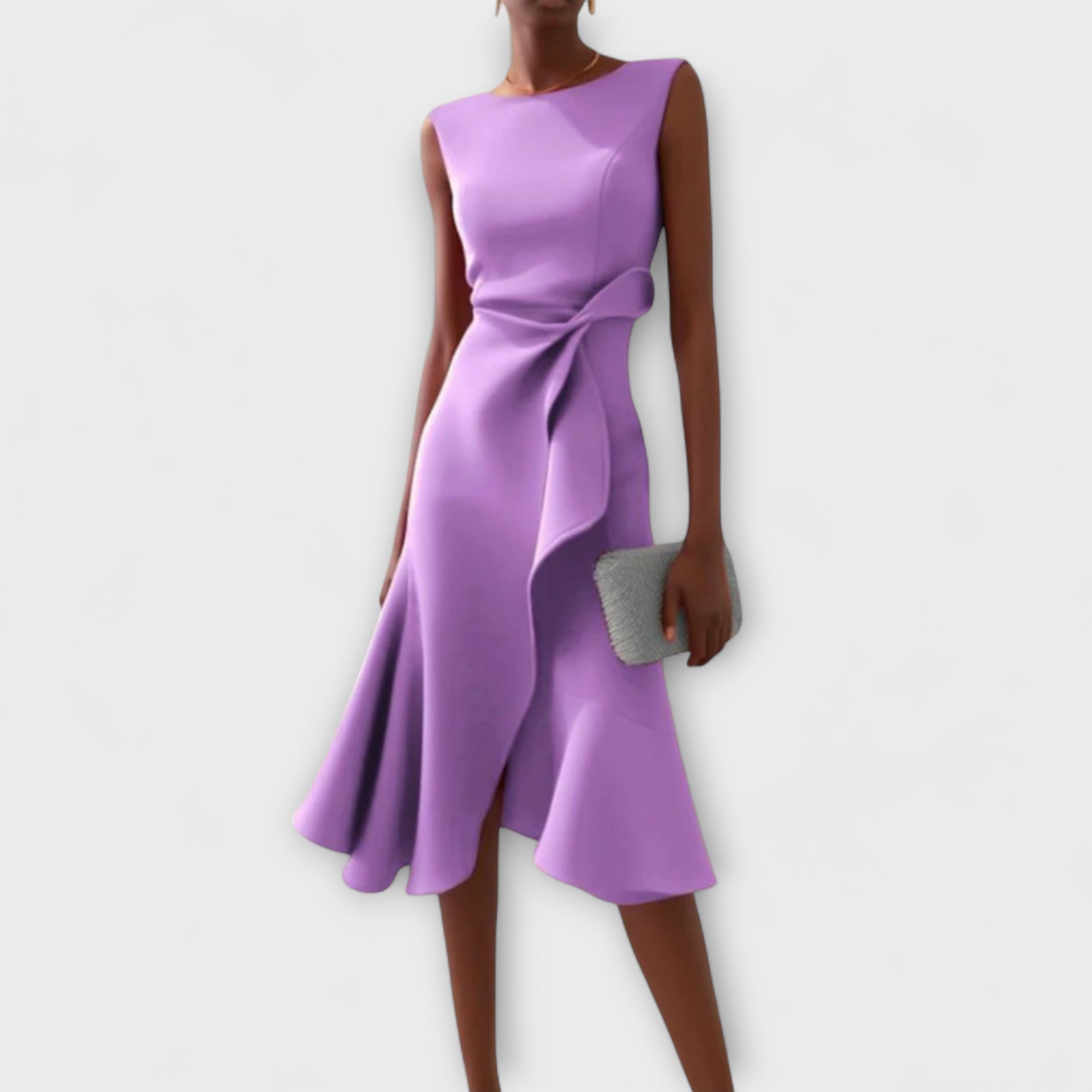 Greta | Asymmetrical Midi Dress with Draping