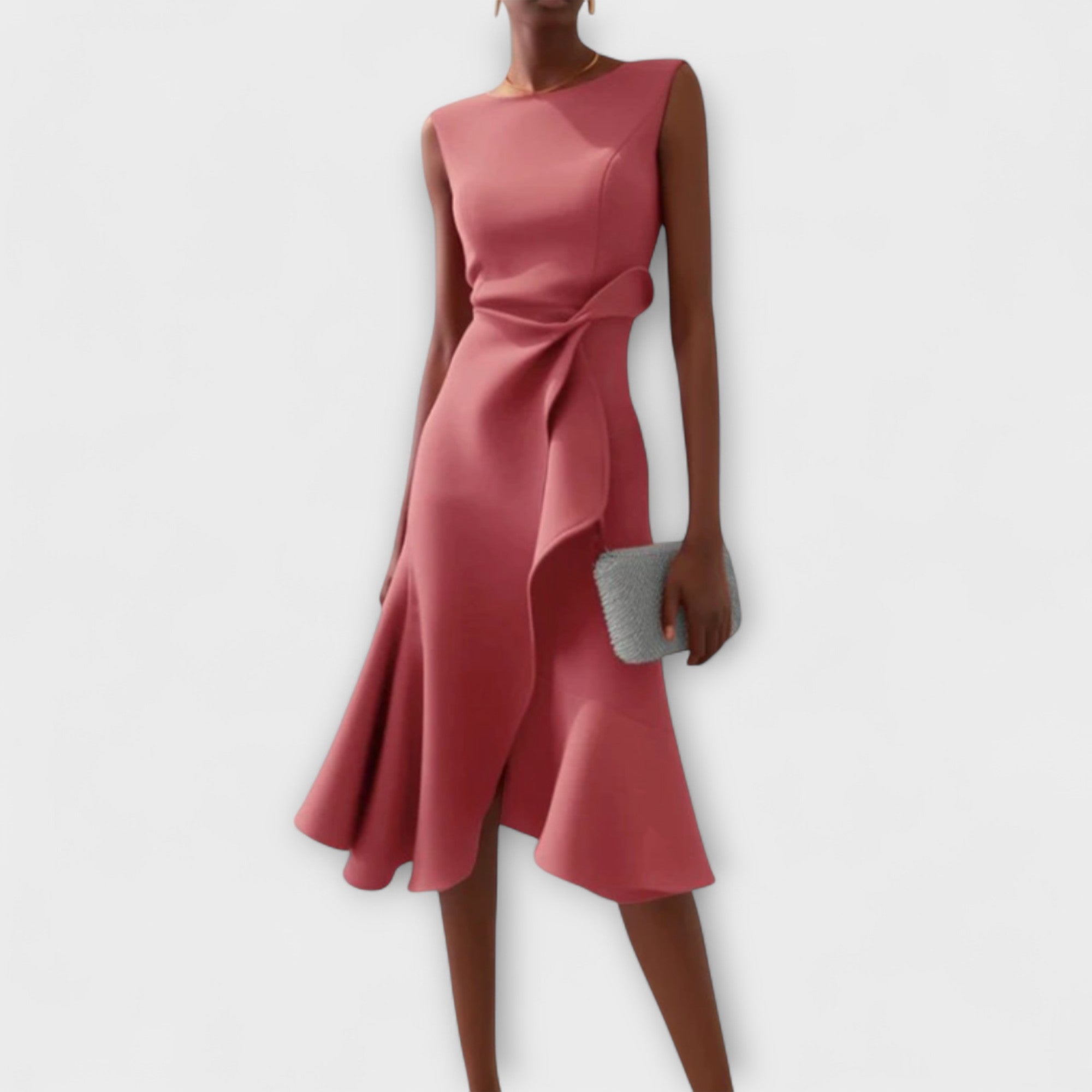 Greta | Asymmetrical Midi Dress with Draping
