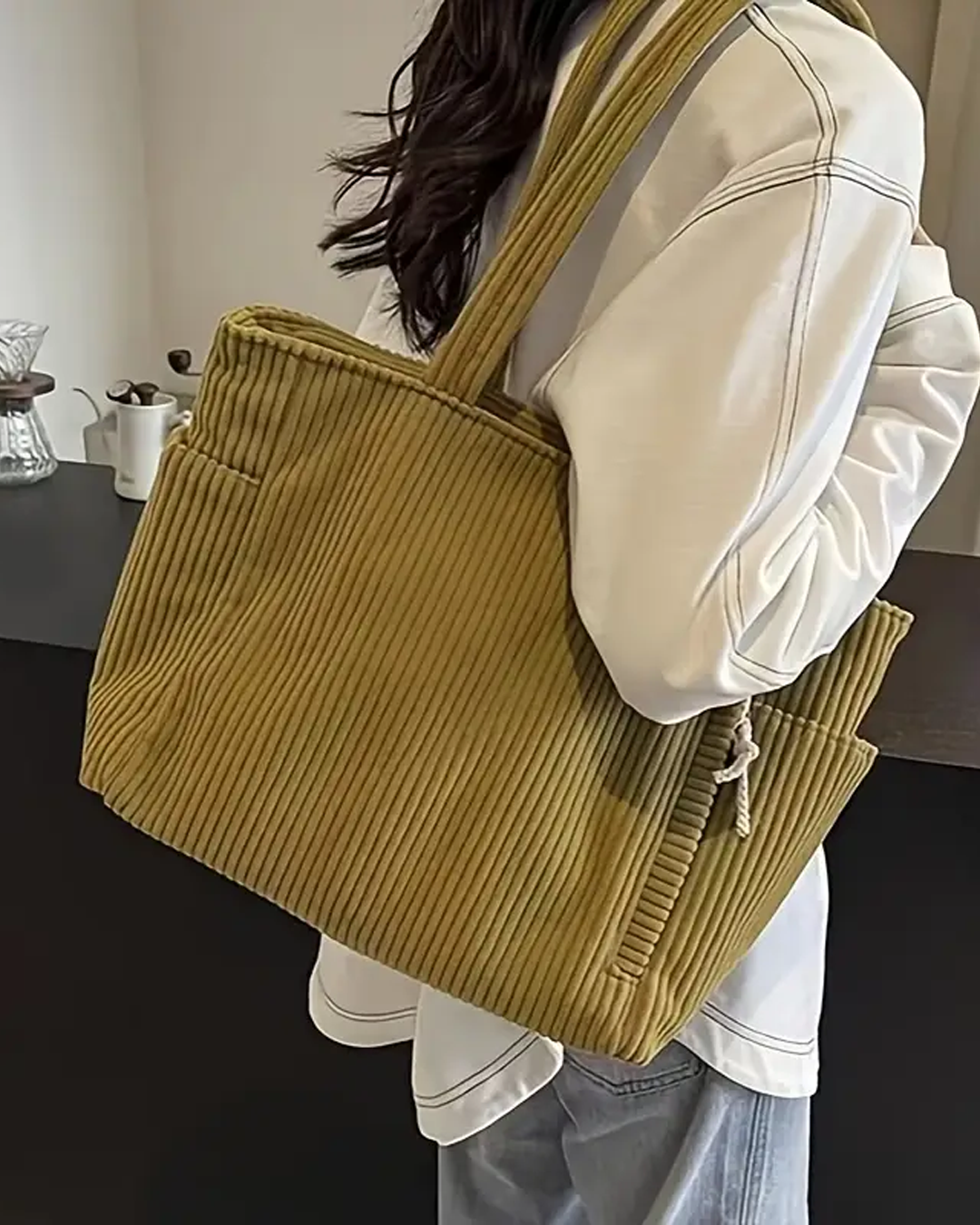 Gwen | Ribbed Tote Bag with Cord Detail