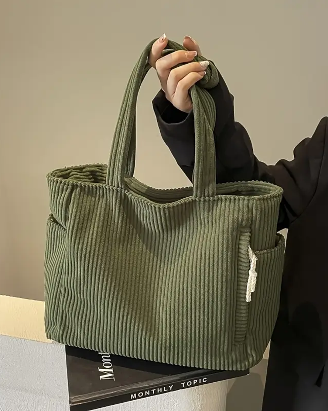 Gwen | Ribbed Tote Bag with Cord Detail