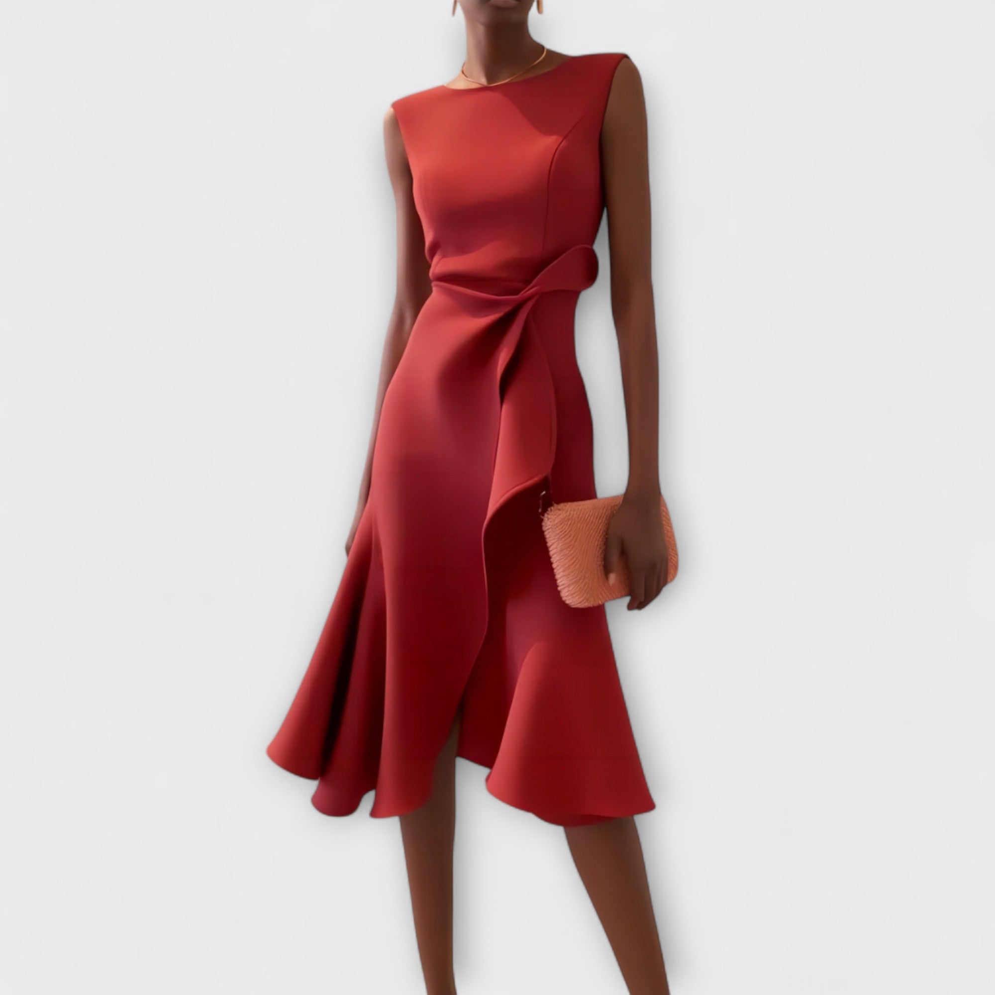 Greta | Asymmetrical Midi Dress with Draping