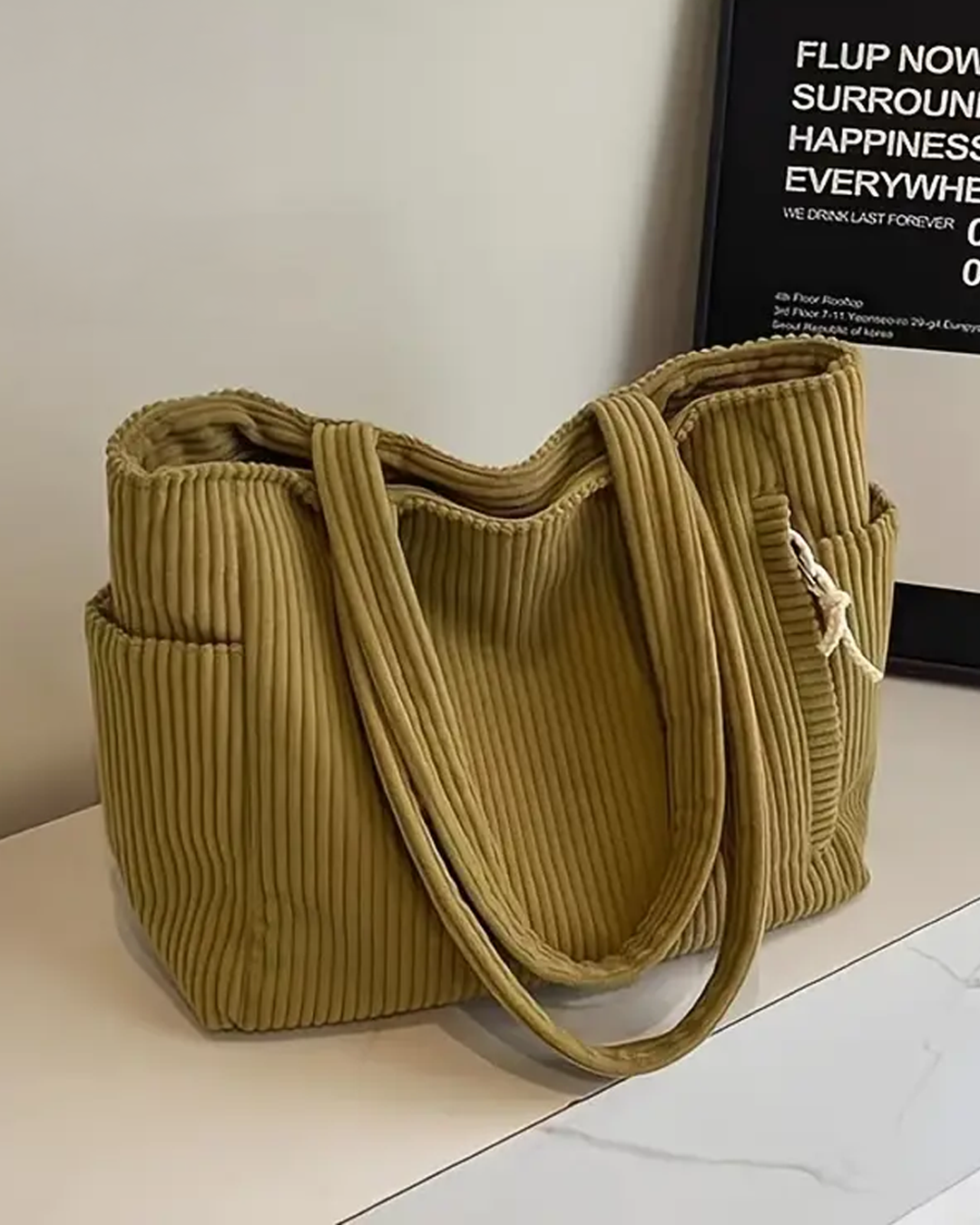 Gwen | Ribbed Tote Bag with Cord Detail