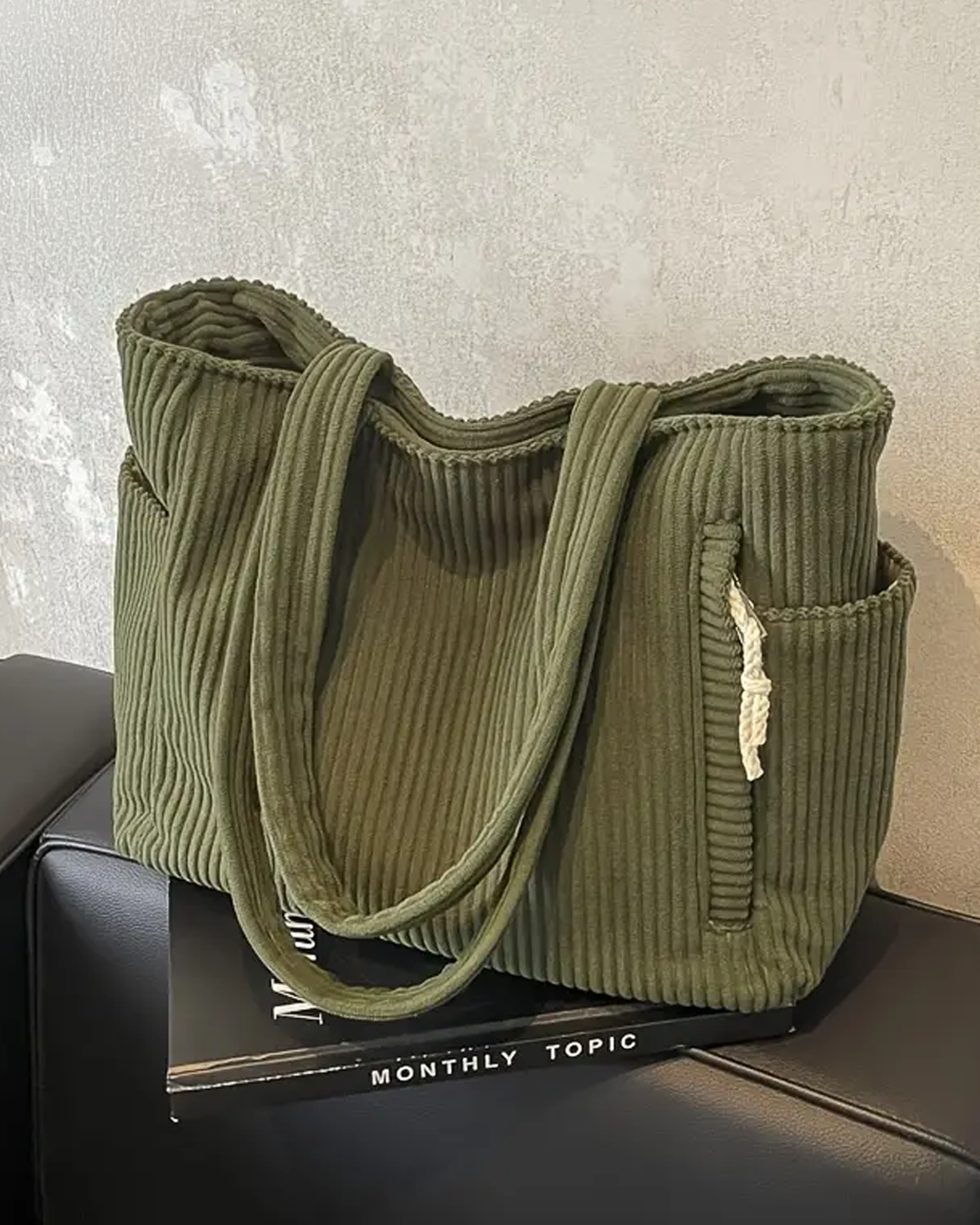 Gwen | Ribbed Tote Bag with Cord Detail