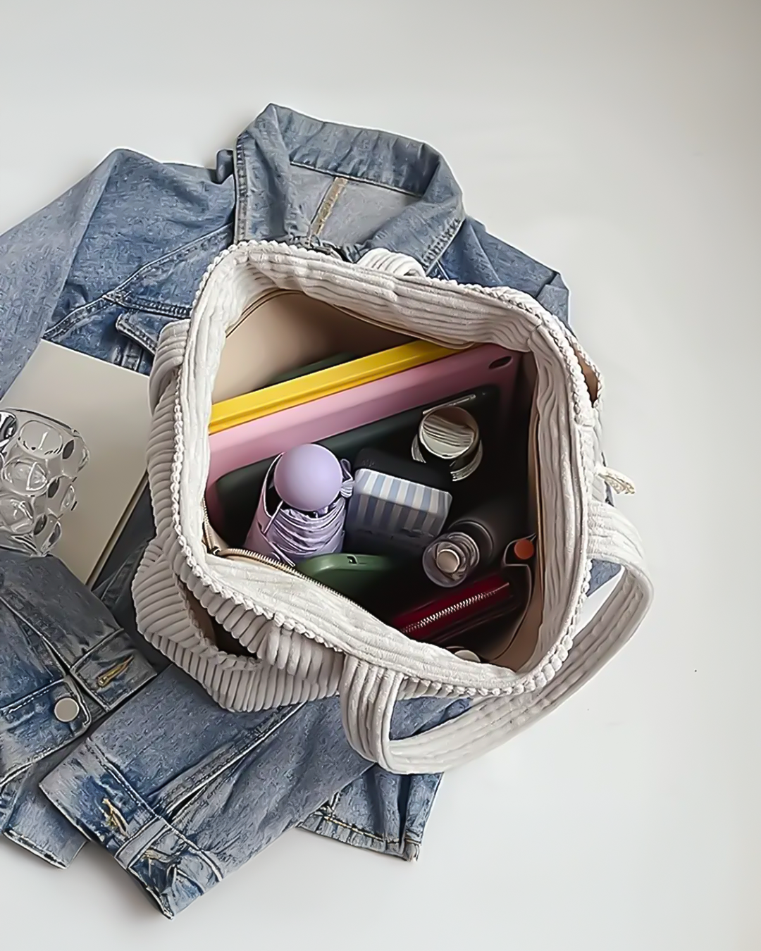 Gwen | Ribbed Tote Bag with Cord Detail