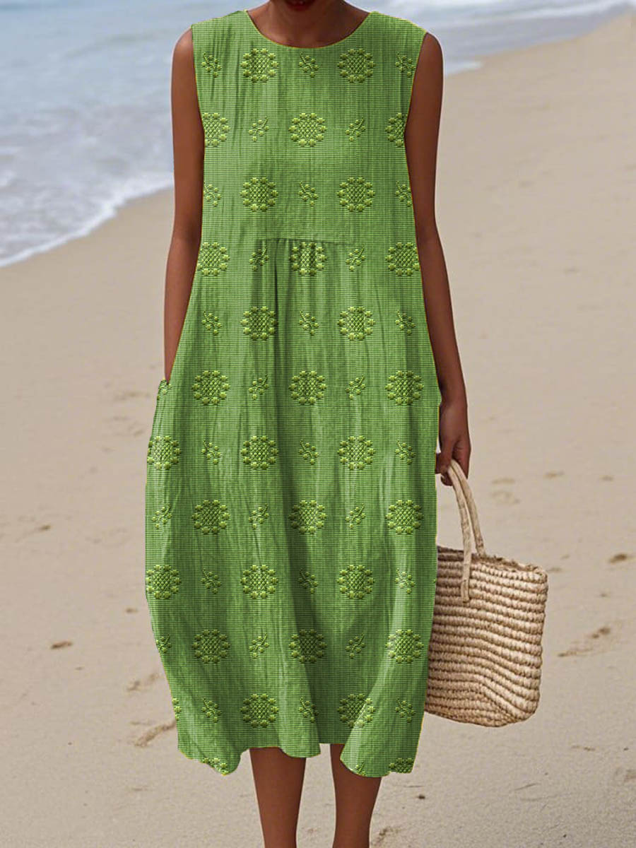 Lucille | Elegant Cotton Sleeveless Dress with Pockets