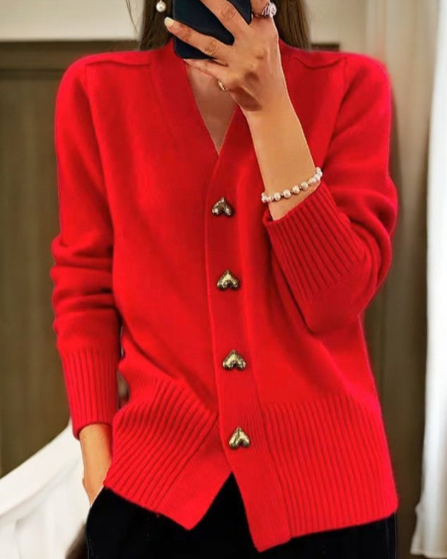 Addison | Elegant Heart Button Cardigan